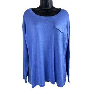 August Moon Top Womens Size Large L Long Sleeve Veranda Blue NWt Stretch Knit